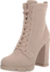 Nine West Vega7 Light Natural Lace Up Textile Rounded Toe Block Heel Ankle Boots