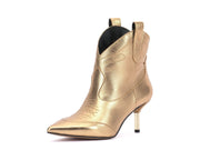 Jessica Simpson Nelda Gold Pointed Toe Pull On Kitten Heel Western Ankle Booties