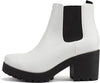 Soda Jaber White Pu Chunky Lug Sole Elastic Side Gore Pull On Chelsea Ankle Boot