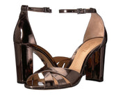 Schutz Alzira Bronze Patent Leather Open Toe Wrapped Heel Pump Sandal