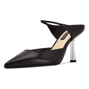 Nine West Madys Black Slip On Pointed Closed Toe Metallic Detailed Heeled Sandal