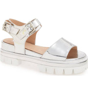 Shellys London Dita Silver Lugged Platform Two Strap Metallic Retro Sandals