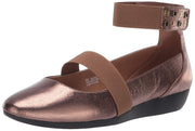 Aerosoles Bronze Metal Embellished Ankle Slip On Round Toe Mule Wedge Sandals