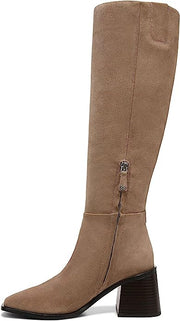 Sam Edelman Wade Warm Sand Stacked Block Heel Pointy Toe Knee High Fashion Boots