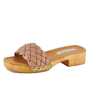 Steve Madden Womens Bennet Braided Square Toe Slide Clog Wooden Sandals