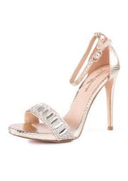 Lauren Lorraine Ari Ankle Strap Open Toe Stiletto Heel Gold Two Piece Sandals