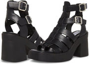 Steve Madden Kiona Black Ankle Straps Open Squared Toe Block Heeled Sandals