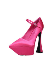 Jeffrey Campbell Siouxsie Fuchsia Satin Ankle Strap Pointed Toe Spool Heel Pumps