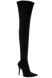 Jeffrey Campbell Gamora Black Lycra Stretch Satin Fitted Thigh Pointed