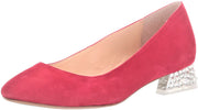 Betsey Johnson Frida Ballet Flat Red Suede Round Toe Block Rhinestone Heel Pump