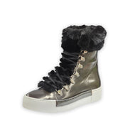 Cecelia New York Seymore Pewter Lace Up Faux Fur Lining Rounded Sneaker Boots