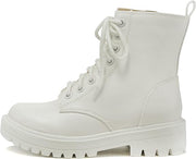 Soda Firm All White Lace Up Rounded Toe Chunky Platform Combat Ankle Boots