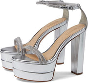 Schutz Fabienne Silver Prata Fashion Ankle Strap Open Toe Platform Heeled Sandals