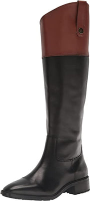 Sam Edelman Drina Black/Dark Bourbon Almond Toe Chunky Heel Knee High Boots