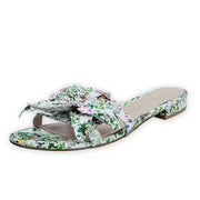 Cecelia New York Lila Green Floral Flower Slip On Open Toe Flat Slide Sandals