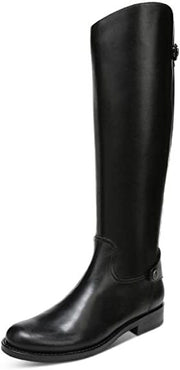 Sam Edelman Mikala Black Block Heel Rounded Toe Zipper Leather Knee High Boots