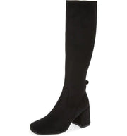 Jeffrey Campbell HOTLAVA-K2 Black Suede Block Heel Squared Toe Knee High Boots