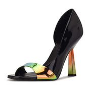 Nine West Saidso Black Multi Slip On Rounded Close Toe Iridescent Detailed Pump