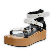 Cecelia New York Mighty Black White Buckle Ankle Strap Open Toe Platform Sandals