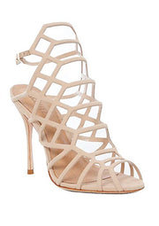 Schutz Juliana Nude Patent Leather High Thin Heel Caged Dress Sandal