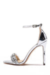 Lauren Lorraine Bernie Silver Embellished Metallic High Heel Dress Sandals