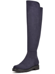 Nine West Tread2 Navy Suede Zip Closure Leather Round Toe Over The Knee Boots