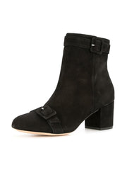 Schutz Sabrini Black Nubuck Block Heel Buckle Dress Bootie