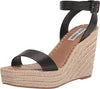 Steve Madden Upstage Black Leather Ankle Strap Open Toe Wedge Heeled Sandals