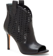 Jessica Simpson Jexell Black Leather Open-Toe HIgh Heel Pumps Booties