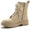 Soda Firm Beige Nbpu Lace Up Chunky Platform Classic Combat Ankle Booties