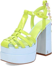 Circus By Sam Edelman Paddie Wasabi Multi Strap Anklet Beads Block Heel Sandals