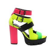 Cape Robbin Bright Titan Multi Neon Buckle Wrapped Platform Heeled Sandals