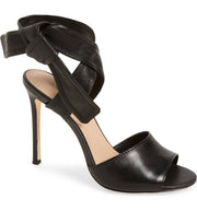 Pour La Victoire Elsa Ankle Strap Open Toe Stiletto Heel Black Leather Sandals