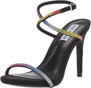 Steve Madden Festive Rainbow Multi Rhinestone Heeled Dress Ankle Strap Sandals