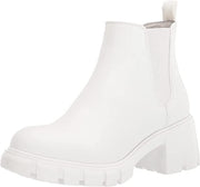 Steve Madden Howler White Pull On Block Heel Platform Fashion Ankle Boots