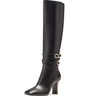 Louise Et Cie Yancey Buckle Knee High Pointed Dress Leather Boots Black Leather