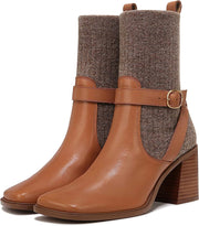 Sam Edelman Marci Lt Cuoio Brown/Praline Buckle Ankle Leather Fabric Booties