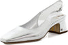 Sam Edelman Terra Soft Silver Slingback Strap Squared Toe Block Heel Pumps