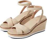 Cole Haan Cloudfeel Espadrille Wedge Sesame Suede Ankle Strap Open Toe Sandals