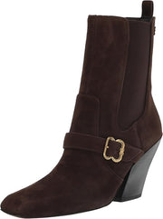 Sam Edelman Suzette Chocolate Brown Buckle Detailed Squared Toe Ankle Boots