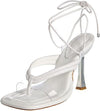 Schutz Meghan White Clear Vamp Lace Up Open Toe Stiletto High Heel Sandals