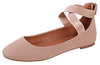 ANNA Dana-20 Women's Classic Ballerina Flats With Elastic Crossing Straps