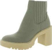 Dolce Vita Caster Sage Canvas Pull On Chunky Block Heel Fashion Ankle Boots