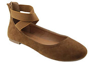 Bella Marie Dana-20 Whiskey Suede Classic Flats with Elastic Crossing Straps Ballerina (6)