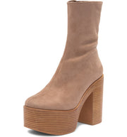 Jeffrey Campbell Mexique-3 Taupe Suede Platform Block Heel Ankle Retro Bootie