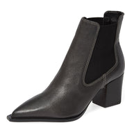 Lust For Life Tenesse Grey Leather Pull On Chelsea Stacked Heel Ankle Boots