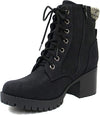 Soda Single Black Nubuck Lug Sole Chunky Heel Lace Up Platform Combat Wide Boots