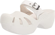 Dr. Scholl's Dance On White Slip On Buckle Strap Block Heel Rounded Toe Clogs