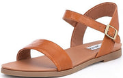 Steve Madden Dina Ankle Strap Two Piece Banded Flat Sandals Tan Leather