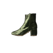 Schutz Lupe Khaki Olive Green Velvet Low heel Round Toe Retro Ankle Bootie